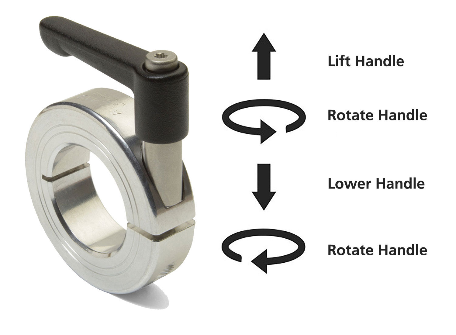 Ruland quick clamping shaft collar with clamping lever – now available in sizes up to 3 inches or 80 mm